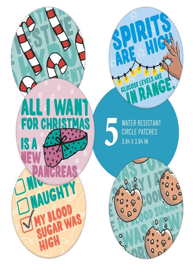 RockaDex Christmas Design Adhesive Patches 5 Mix Pack Compatible with Dexcom, Libre, Medtronic and Omnipod - Manufactured by a Type 1 Family. (Full Circle no Inner Cut) - Image 1